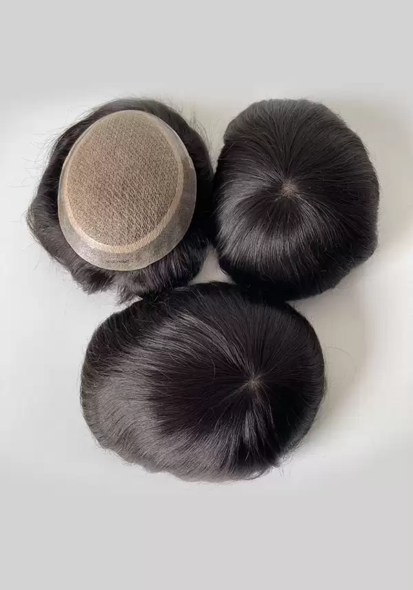 M-Lace |  6" 130% Density Injected Thin Skin Toupee for Men Attached with French Lace and Silk Base Lace