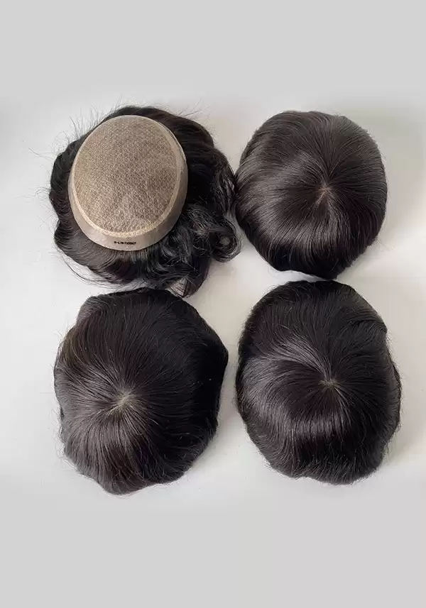 M-Lace |  6" 130% Density Injected Thin Skin Toupee for Men Attached with French Lace and Silk Base Lace