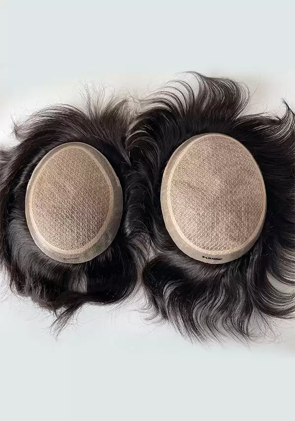 M-Lace |  6" 130% Density Injected Thin Skin Toupee for Men Attached with French Lace and Silk Base Lace