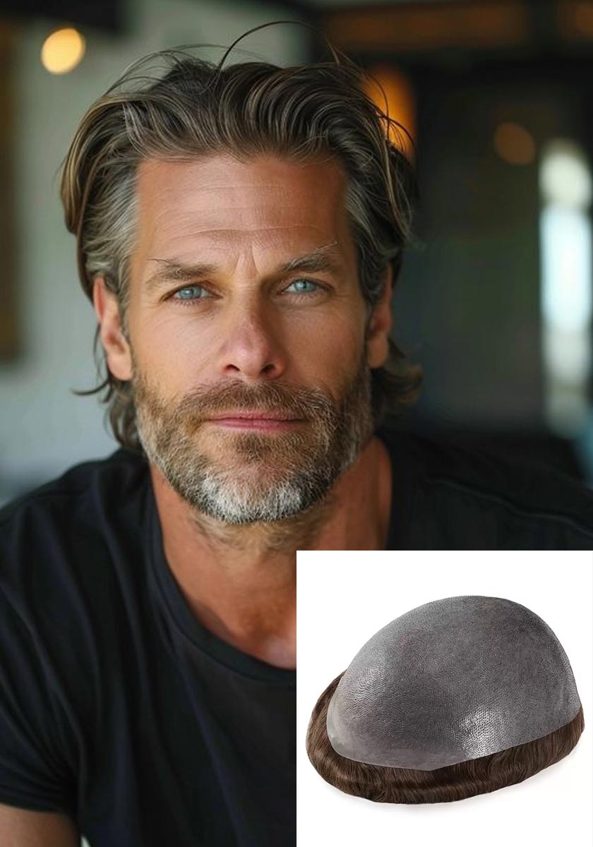 Skin | 0.10mm 8‘’x10‘’ 130% Density Scallop Front Skin Men's Hair System - Effortless, Easy to Wear