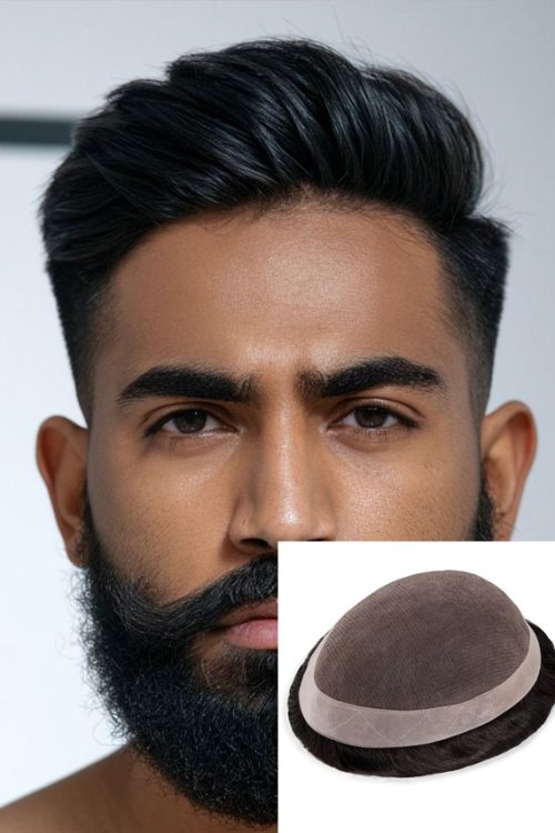 Duro Mono | 6" 130% Dichte Feinmono mit PU-Perimeter und gefaltetem Lace Front Stock Hair System für Männer