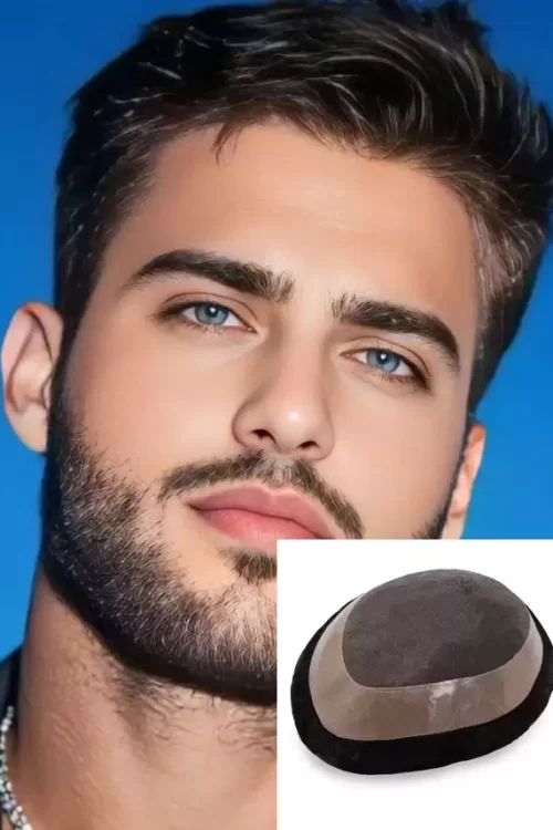 Duro Mono MF2 | 6" 130% Dichte Feinmono mit PU Perimeter und gefaltetem Lace Front Stock Haar System für Männer