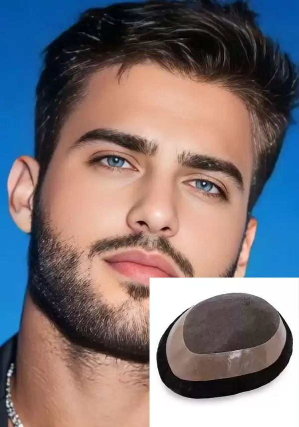 Duro Mono MF2 | 6" 130% Dichte Feinmono mit PU Perimeter und gefaltetem Lace Front Stock Haar System für Männer
