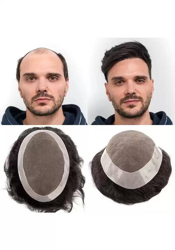 Duro Mono |  6" 130% Density Fine Mono with PU Perimeter and Folded Lace Front Stock Hair System for Men