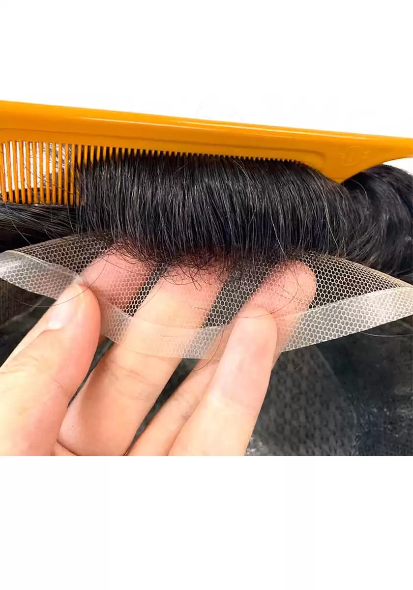 I-Lace | 6" 130% Tupé de Densidad Inyectada de Piel Fina para Hombre Sujetado con Cordón Francés y Cordón Base de Seda