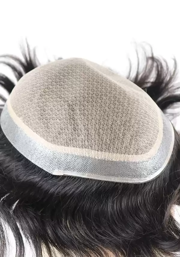 M-Lace |  6" 130% Density Injected Thin Skin Toupee for Men Attached with French Lace and Silk Base Lace