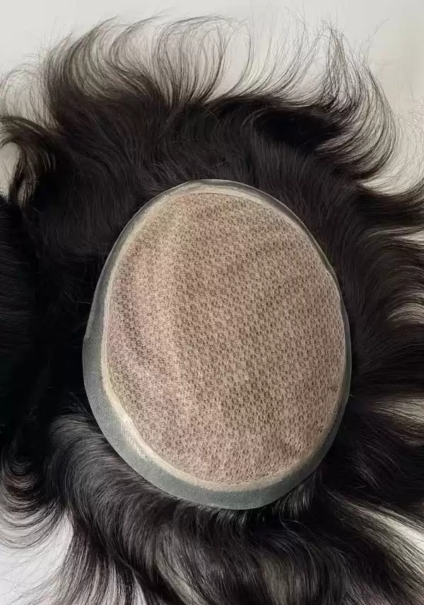 M-Lace |  6" 130% Density Injected Thin Skin Toupee for Men Attached with French Lace and Silk Base Lace