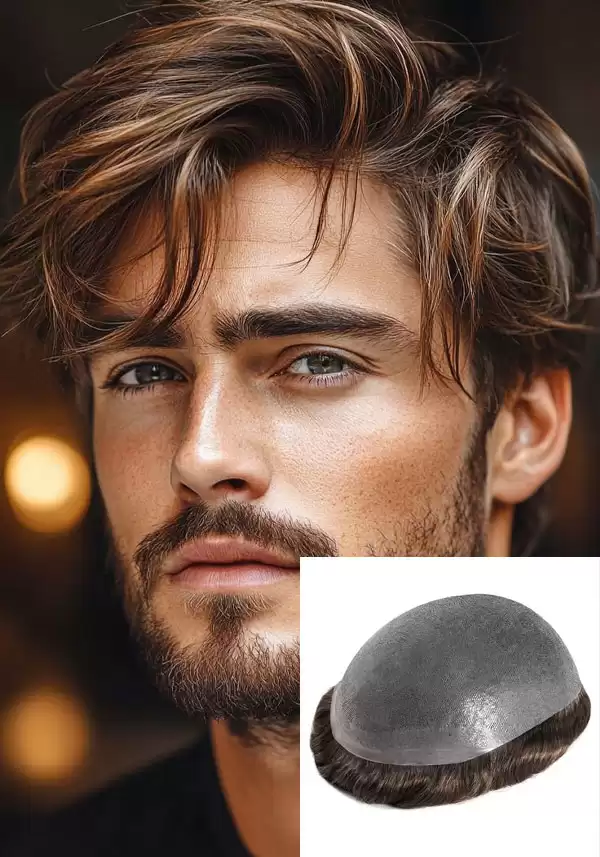 Thin Skin | 0.08~0.10mm 8‘’x10‘’ 115% Density Super Thin Skin Men's V-looped Hair System - Effortless, Easy to Wear