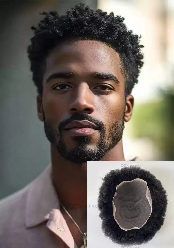 Full Lace | Afro Wave Afrocan Hair for Men 8‘’x10‘’ 105% Density All Swiss Lace Hair System for Men - Soft, Airy Hold