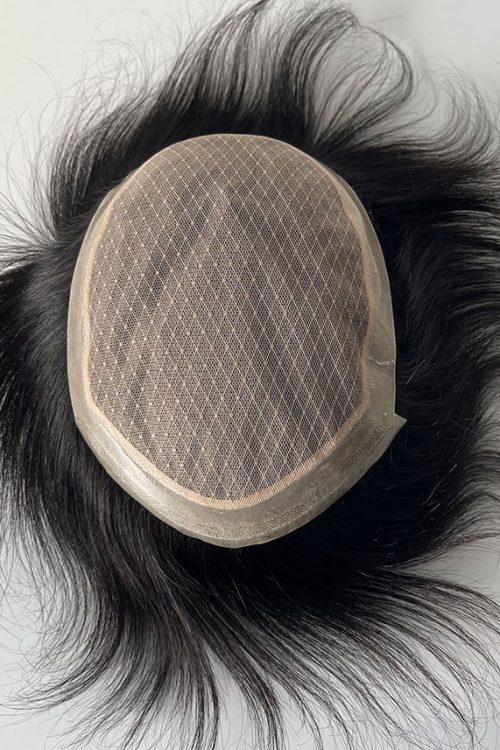 M-Lace | 6" 110% Dichte gespritzte dünne Haut Toupet für Männer gebleicht Knoten in Haaransatz mit Französisch Spitze und Seide Basis Spitze befestigt