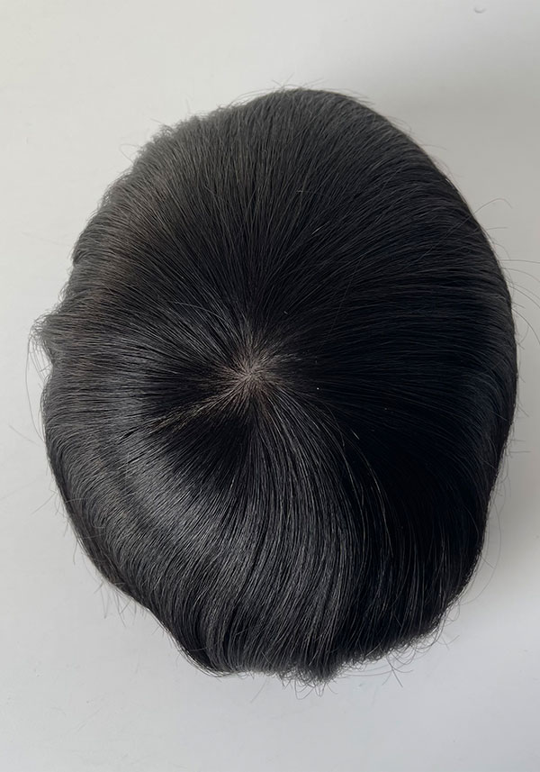 M-Lace | 6" 110% Dichte gespritzte dünne Haut Toupet für Männer gebleicht Knoten in Haaransatz mit Französisch Spitze und Seide Basis Spitze befestigt