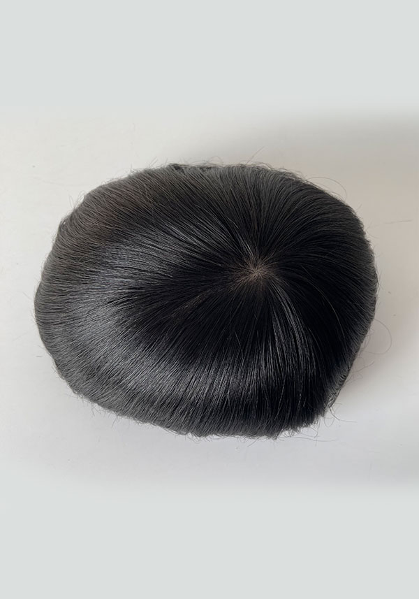 M-Lace | 6" 110% Dichte gespritzte dünne Haut Toupet für Männer gebleicht Knoten in Haaransatz mit Französisch Spitze und Seide Basis Spitze befestigt