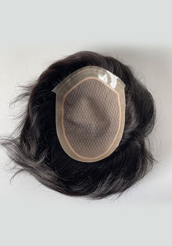 M-Lace | 6" 110% Dichte gespritzte dünne Haut Toupet für Männer gebleicht Knoten in Haaransatz mit Französisch Spitze und Seide Basis Spitze befestigt