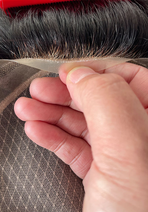 M-Lace | 6" 110% Dichte gespritzte dünne Haut Toupet für Männer gebleicht Knoten in Haaransatz mit Französisch Spitze und Seide Basis Spitze befestigt