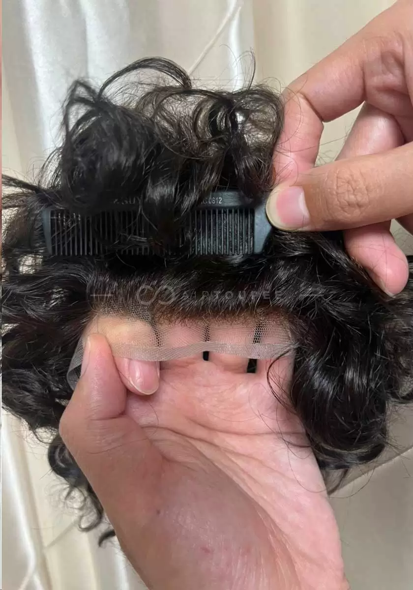 Hollywood | 8x10 1B Curly Bleached knots hairline 100% Density French Lace Front and Top with Polyskin in Perimeter | Upgraded Hair