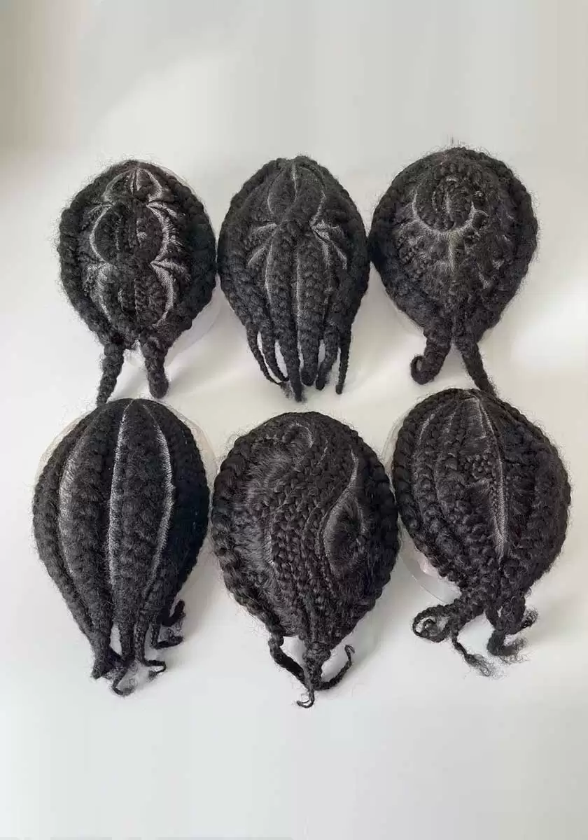 Cornrow | 8x10 #1/#1B Curly Bleached knots hairline 120% Density All French Lace | Medium Dense, Boldly Natural