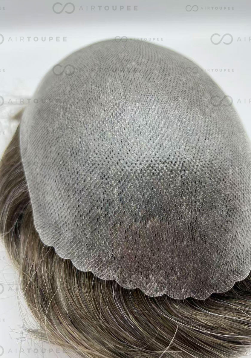 #720 ashy brown with 20% grey hair mixed size 8x10 inches can be cut into different sizes 130% density 0.1 pu skin base