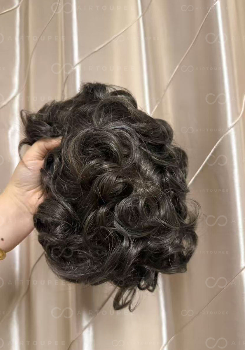 #720 ashy brown with 20% grey hair mixed size 8x10 inches can be cut into different sizes 130% density 0.1 pu skin base