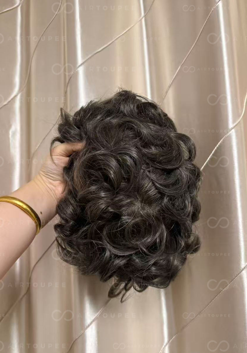 #720 ashy brown with 20% grey hair mixed size 8x10 inches can be cut into different sizes 130% density 0.1 pu skin base
