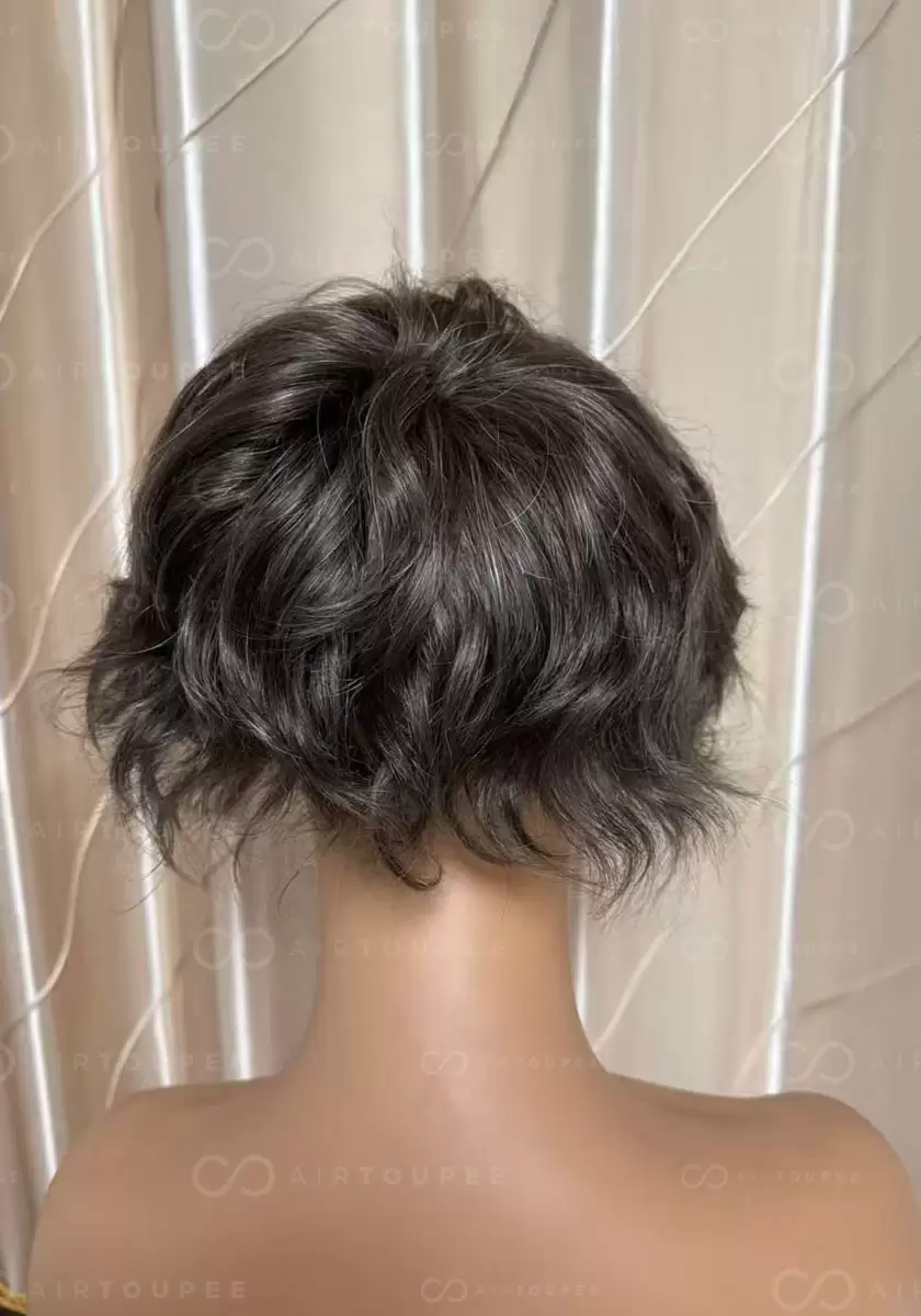 #720 ashy brown with 20% grey hair mixed size 8x10 inches can be cut into different sizes 130% density 0.1 pu skin base