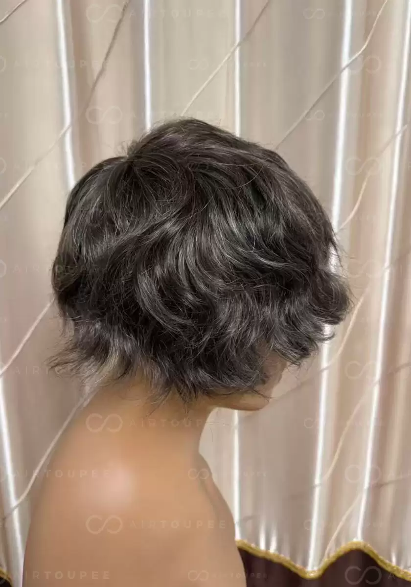 #720 ashy brown with 20% grey hair mixed size 8x10 inches can be cut into different sizes 130% density 0.1 pu skin base