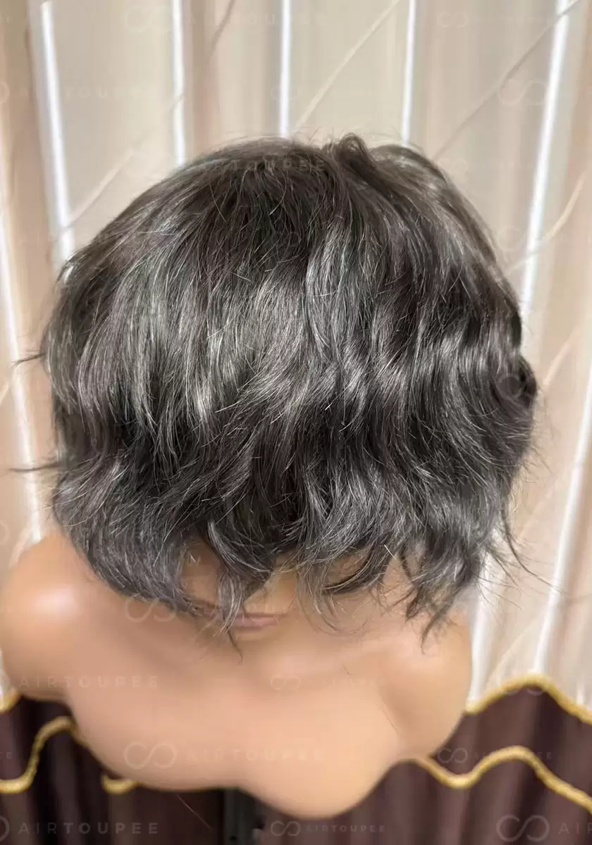 #720 ashy brown with 20% grey hair mixed size 8x10 inches can be cut into different sizes 130% density 0.1 pu skin base