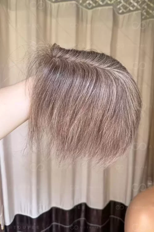 Größe 9.5x6.3 Zoll mit Seide Basis braune Farbe mit 35% grauen Haaren gemischt Spitze in Haaransatz sehr natürliches Aussehen